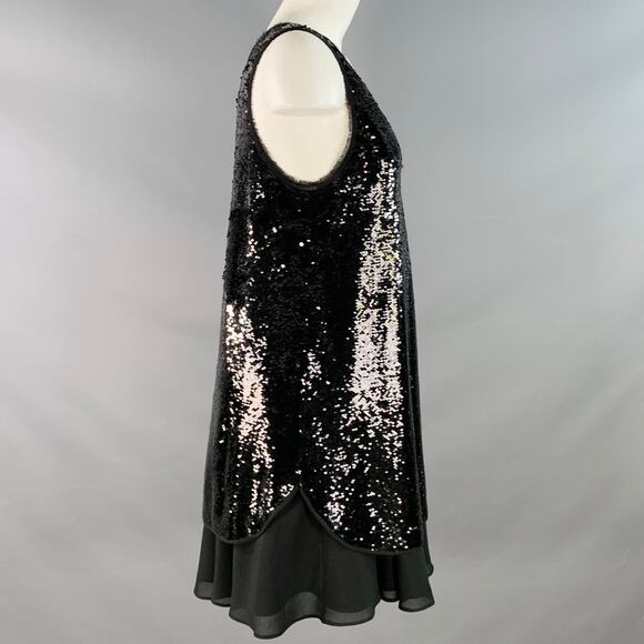 EMPORIO ARMANI Size 2 Black Polyester Blend Sequined V-Neck Layered Tank Dress - Picture 2 of 5